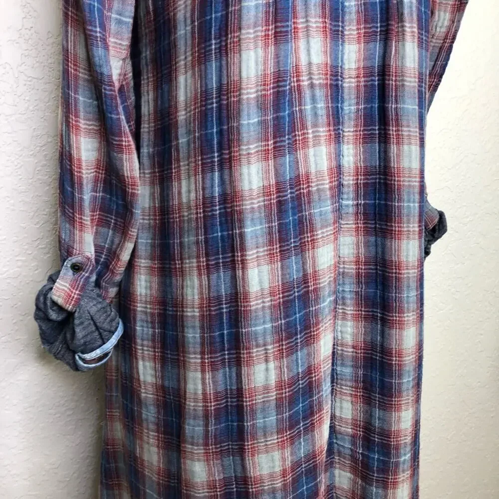 Anthropologie Holding Horses Anita Western blue red plaid dress size Small